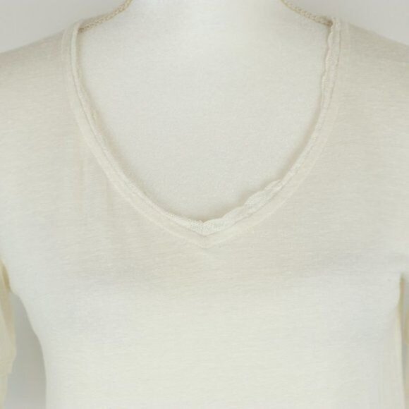 Meadow Rue by Anthropologie Women's XS White Linen Blend V-Neck Short Sleeve Tee - Picture 2 of 9